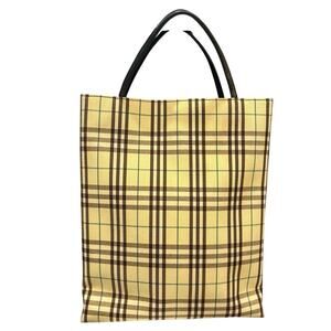 Burberry Vintage Nova Check Tote Bag Yellow Nylon Leather Trim